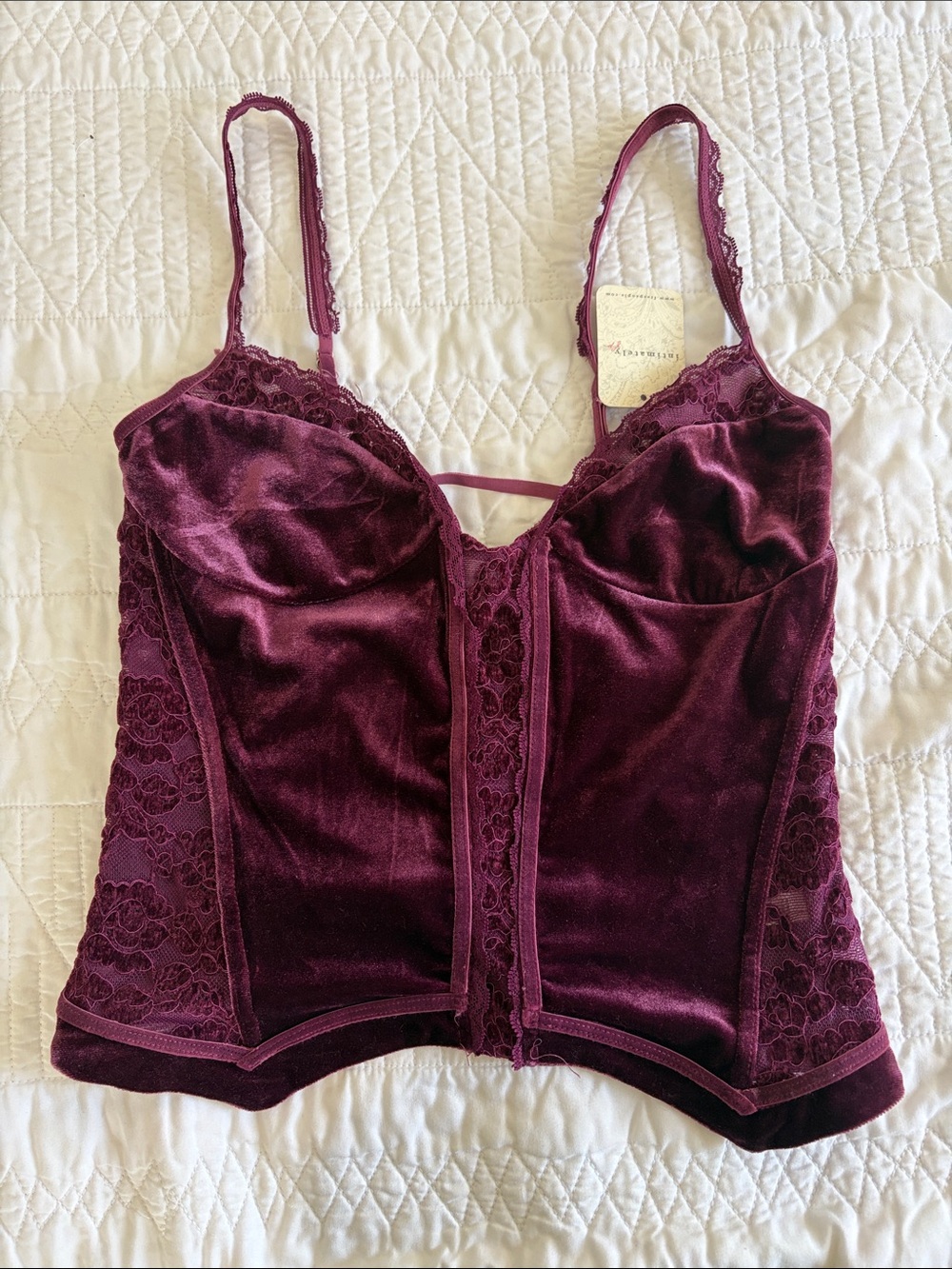 Free People Velvet Lace Corset Crop Top in Burgundy